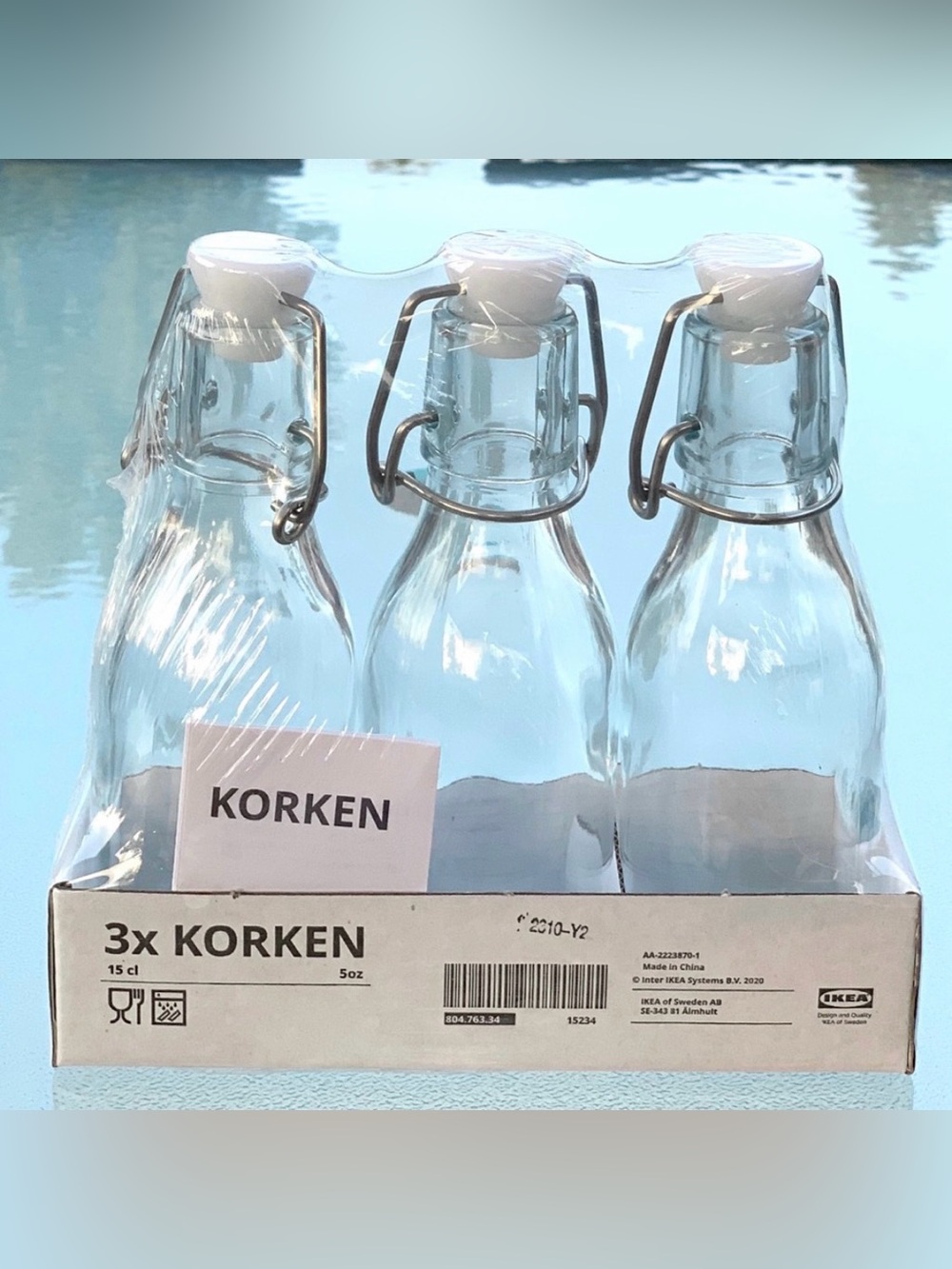 IKEA KORKEN Clear Bottles with White Cap Stoppers ~ 3-Pack